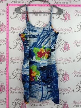 Dress mini Hawaii print Tropical Blue Hawaiian Slip Dress with Floral Print